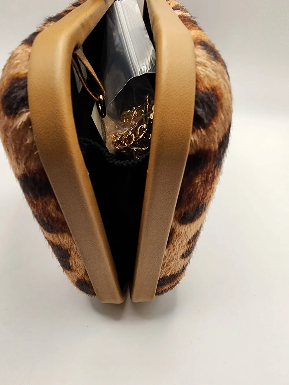 Leopard Print Clutch Bag with Gold Kiss-Lock With Chain Strap